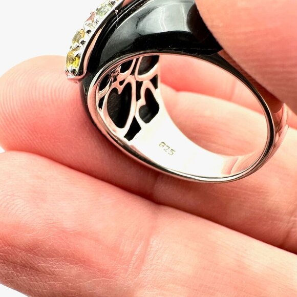 Sterling Silver Womens Ring Multicolor Tourmaline Heart Black Enamel Size 6 - Picture 6 of 8